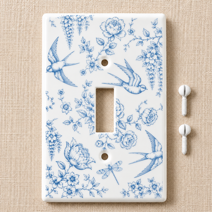 Blue & White Floral Swallow Light Switch Cover | Single Toggle