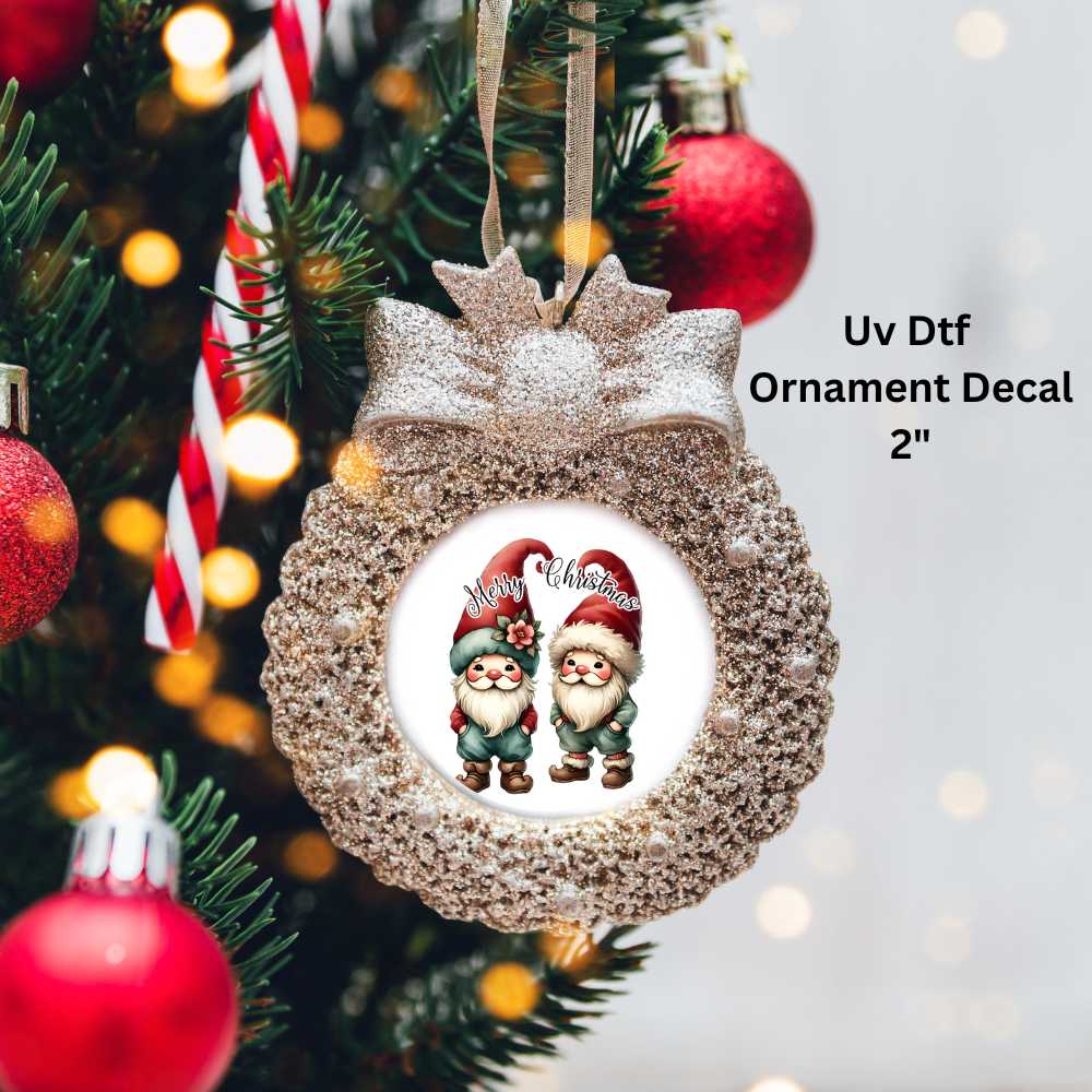 Christmas Gnomes Ornament or Magnet Double-Sided UV DTF Decal