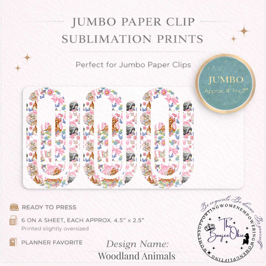 Woodland Animals Jumbo Paper Clip Sublimation Prints – 8.5” x 11” Sheet (6 Per Page, 4.5” x 2.5”) Premium Quality Transfers