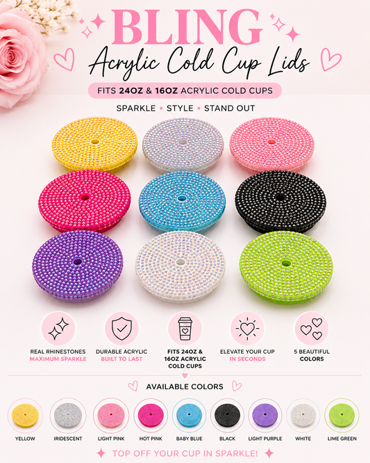 Acrylic Cold Cup Bling Lids Replacement Lid | Fits 16 oz & 24 oz Cups | 5 Colors