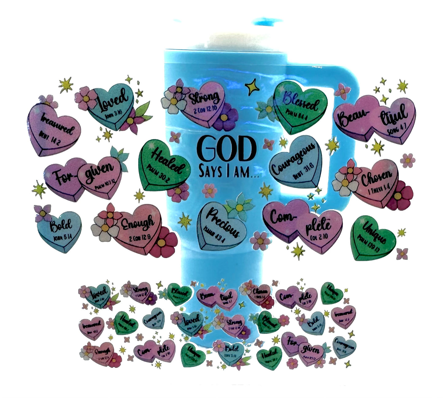 God Says I Am Mini Tumbler Keychain Uv Dtf Wraps Top & Bottom Set