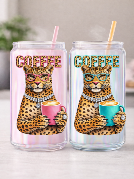 Boujee Coffee Leopard Uv Dtf Decal Choice Of Pink Or Teal