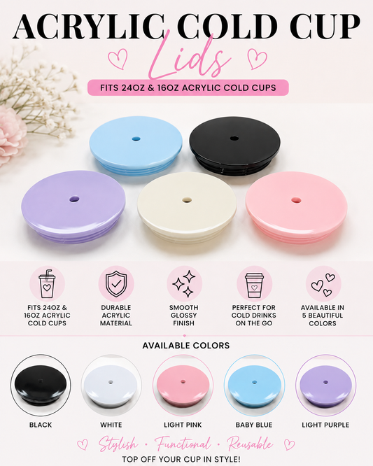 Acrylic Cold Cup Replacement Lid | Fits 16 oz & 24 oz Cups | 5 Colors