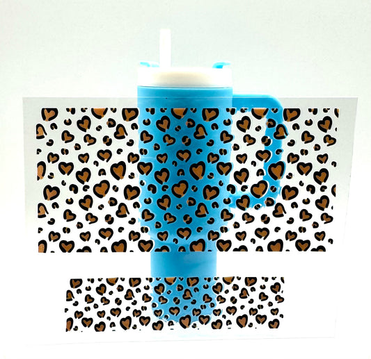 Leopard Hearts Mini Tumbler Keychain Uv Dtf Wraps Top & Bottom Set