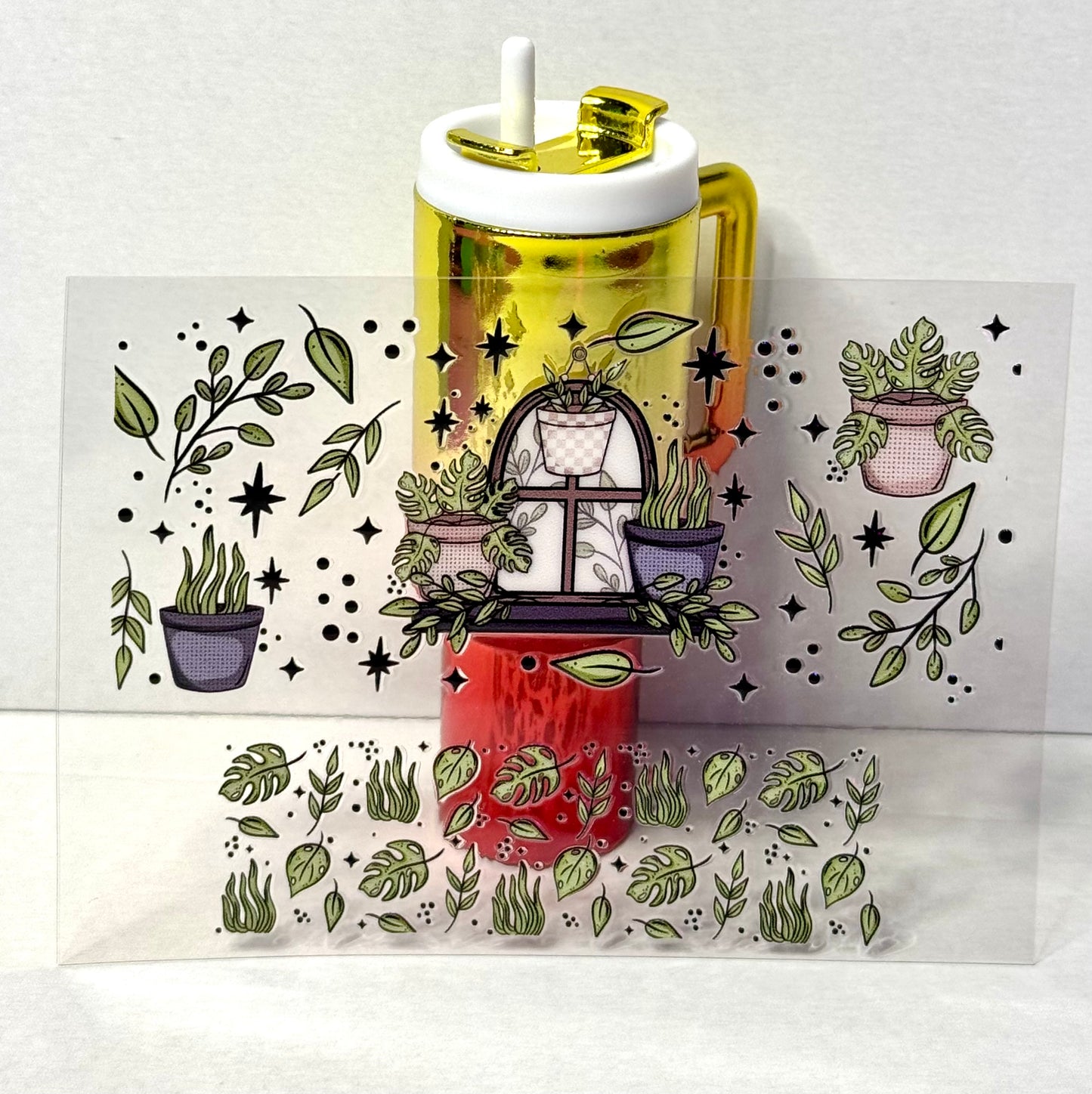 Plants Window Mini Tumbler Keychain Uv Dtf Wraps Top & Bottom Set