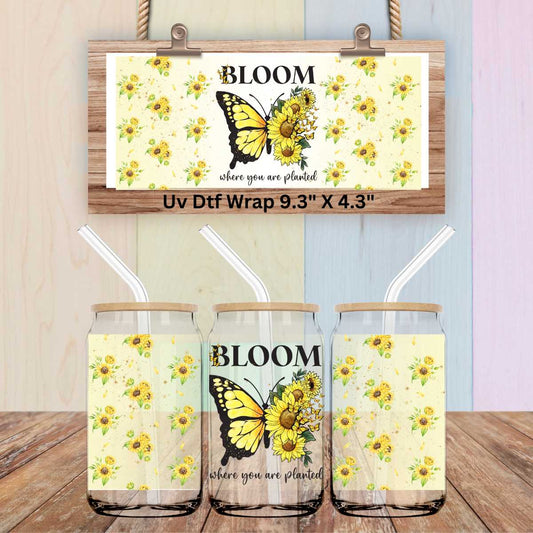 Uv Dtf Wrap Bloom Where You Are Planted Yellow Butterfly