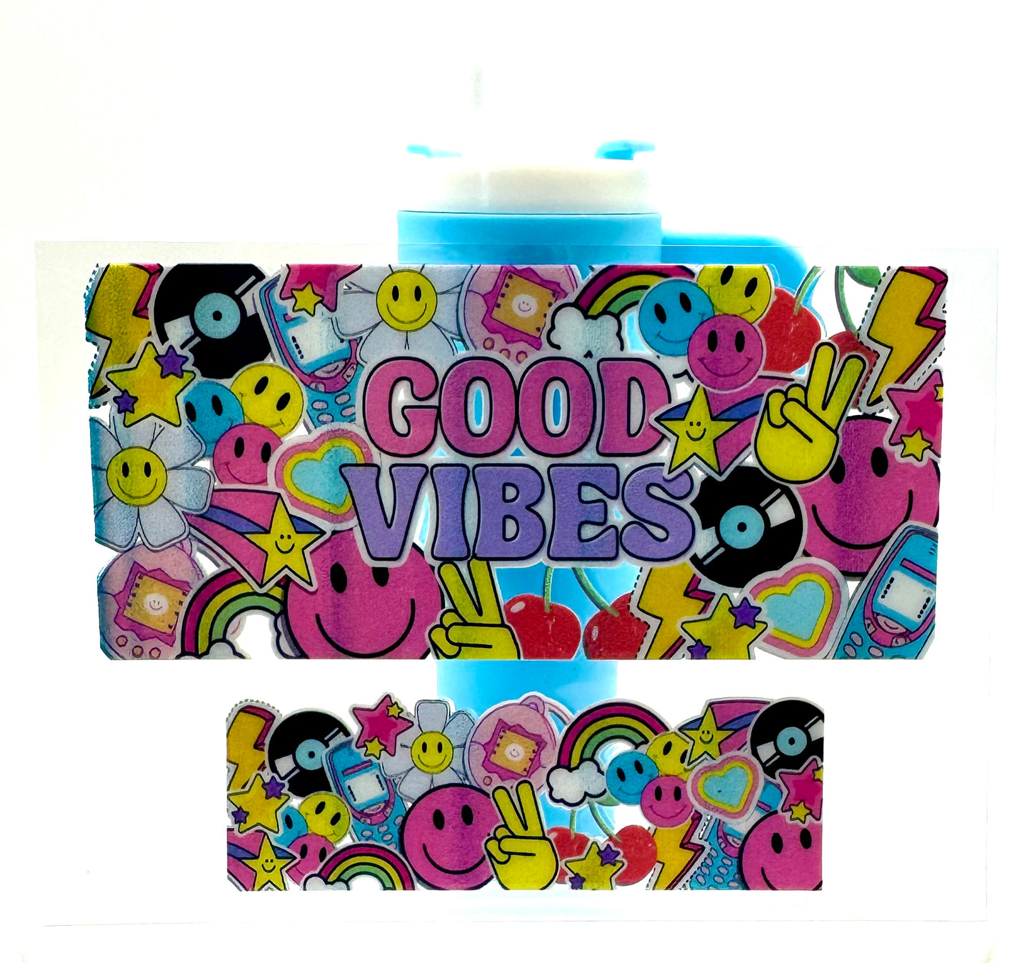 Good Vibes Mini Tumbler Keychain Uv Dtf Wraps Top & Bottom Set