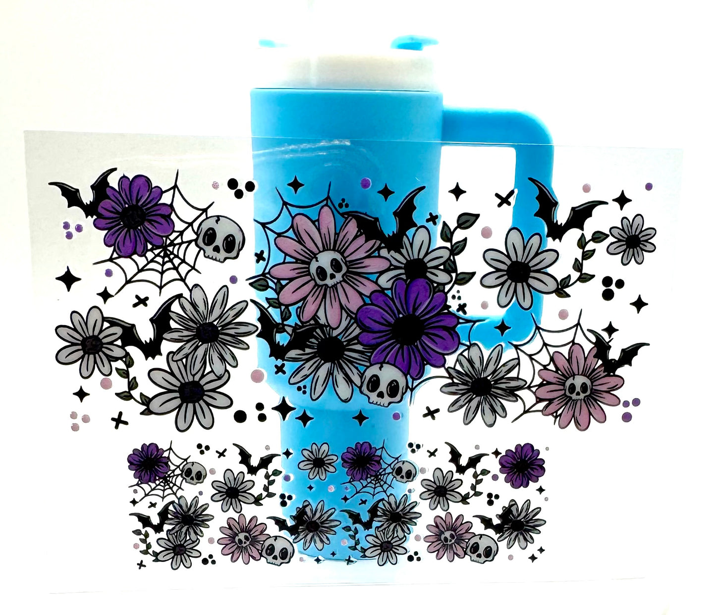 Floral Skellies & Bats Mini Tumbler Keychain Uv Dtf Wraps Top & Bottom Set