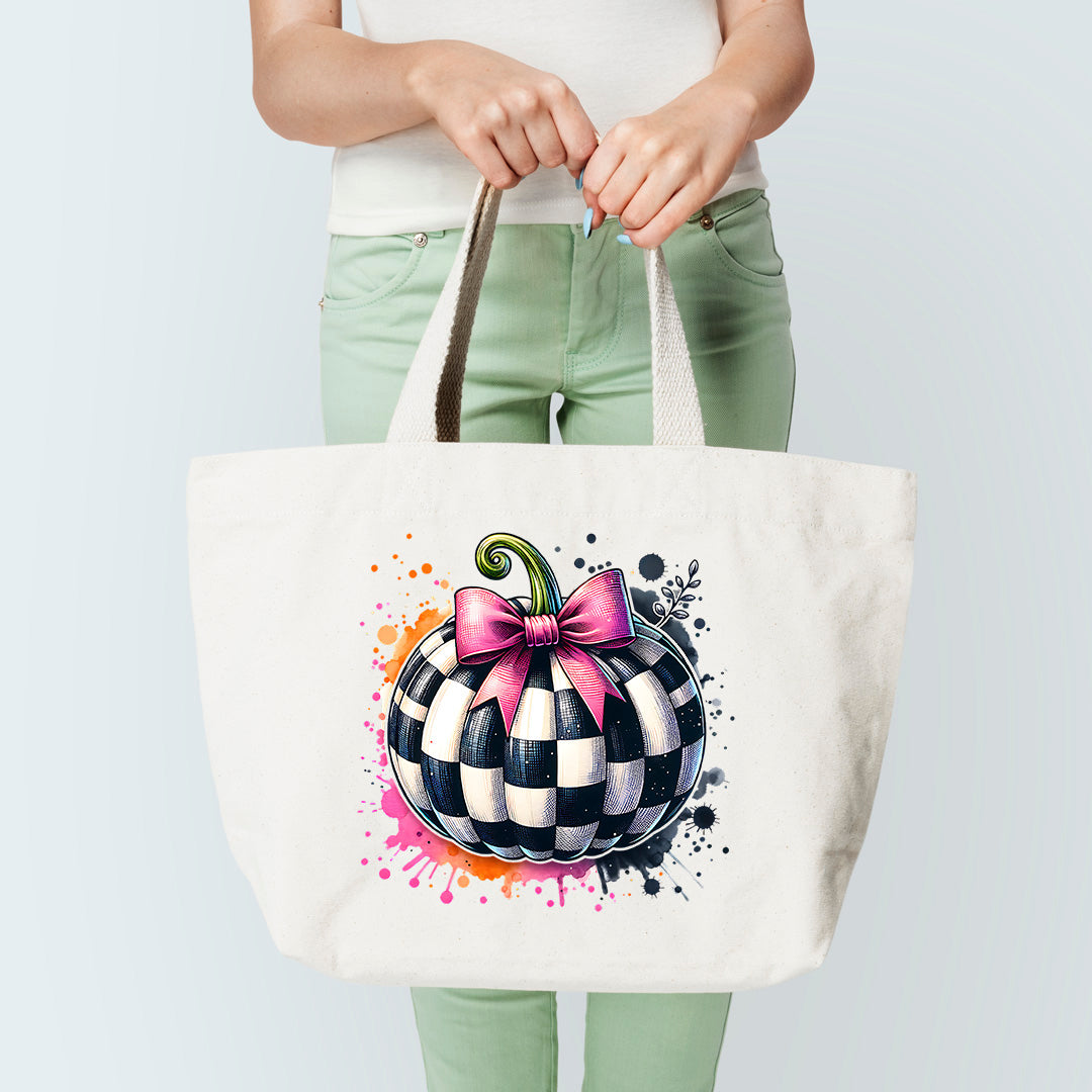 Checkered Pumpkin Tote Bag Sublimation Print