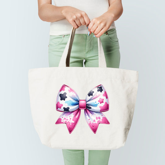 Cow Print Bow Colorful Tote Bag Sublimation Print