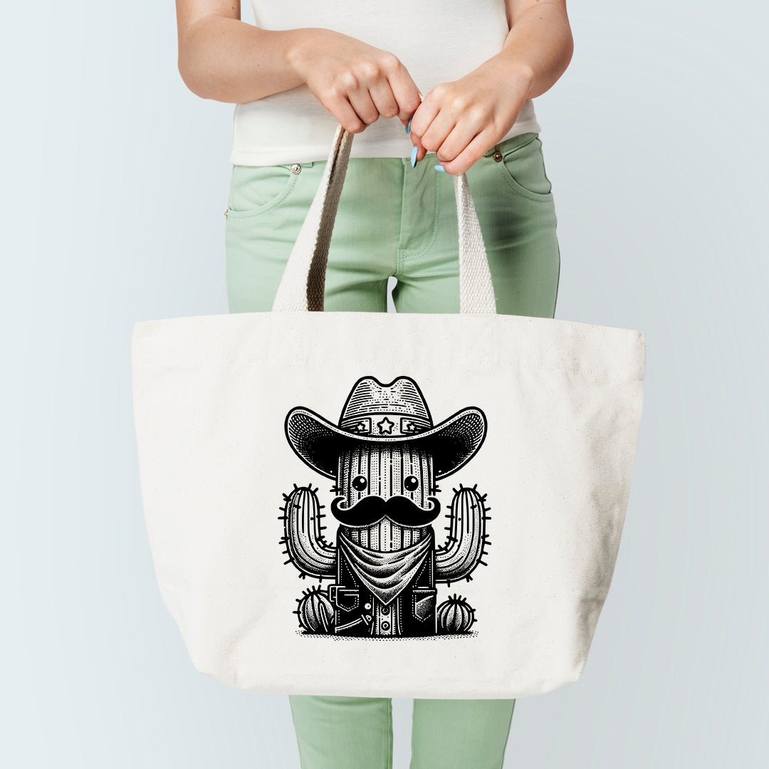 Cowboy Cactus In Black Tote Bag Sublimation Print