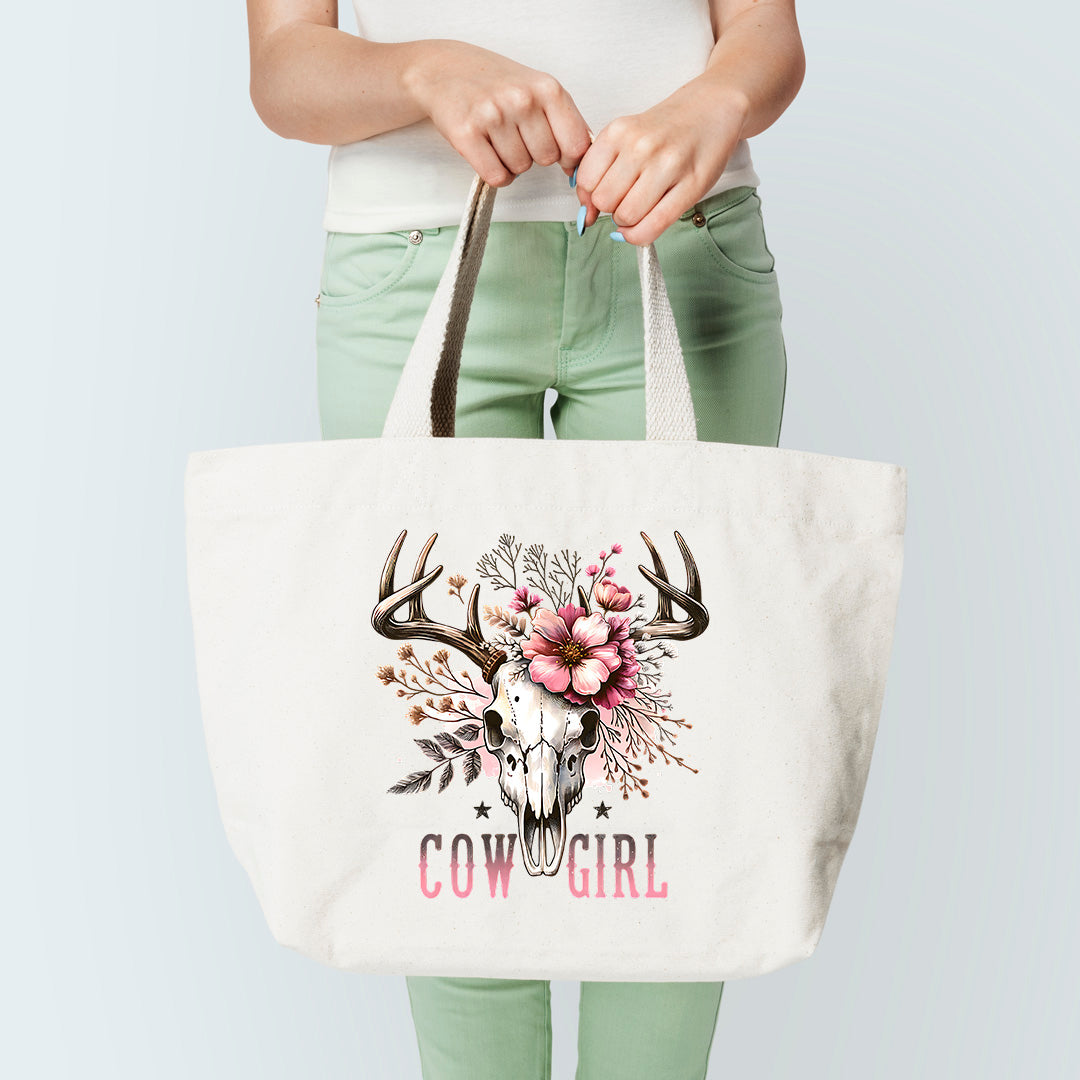 Cowgirl Deer Skull Tote Bag Sublimation Print