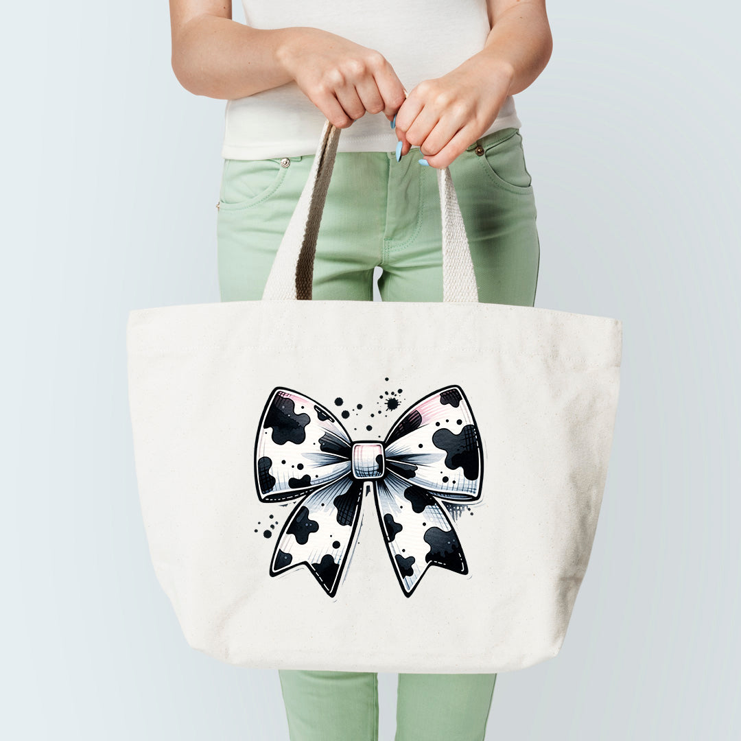 Cow Print Bow Black & White Tote Bag Sublimation Print
