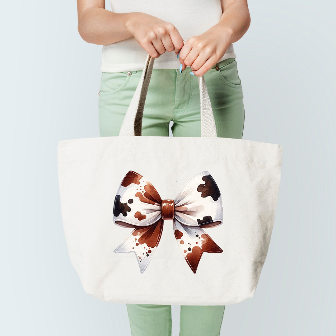 Cow Print Bow Brown Tote Bag Sublimation Print