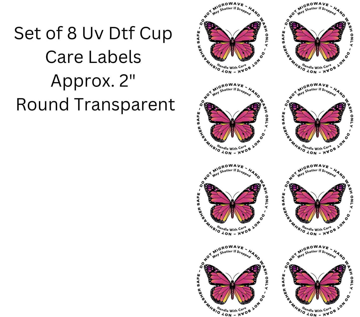 Uv Dtf Decal Set of 8 Butterfly Cup Care Labels