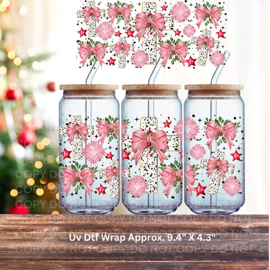 Christmas Cross Pink UV DTF Wrap Double Sided