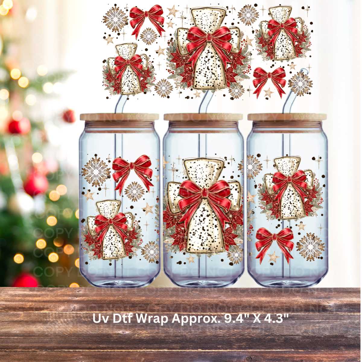 Christmas Cross Red UV DTF Wrap Double Sided