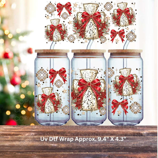 Christmas Cross Red UV DTF Wrap Double Sided