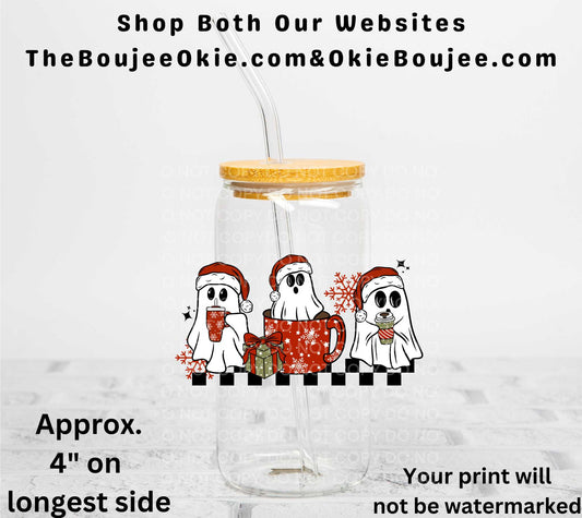 Christmas Ghost Coffees UV DTF Decal Double Sided