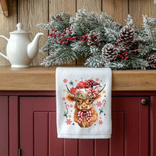 Christmas Highland Cow Towel Sublimation Print