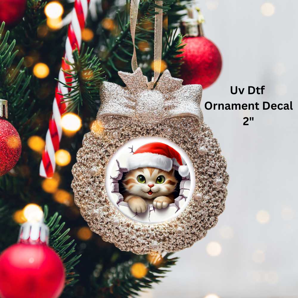 Cute Kitty Cat Christmas Ornament or Magnet Double-Sided UV DTF Decal