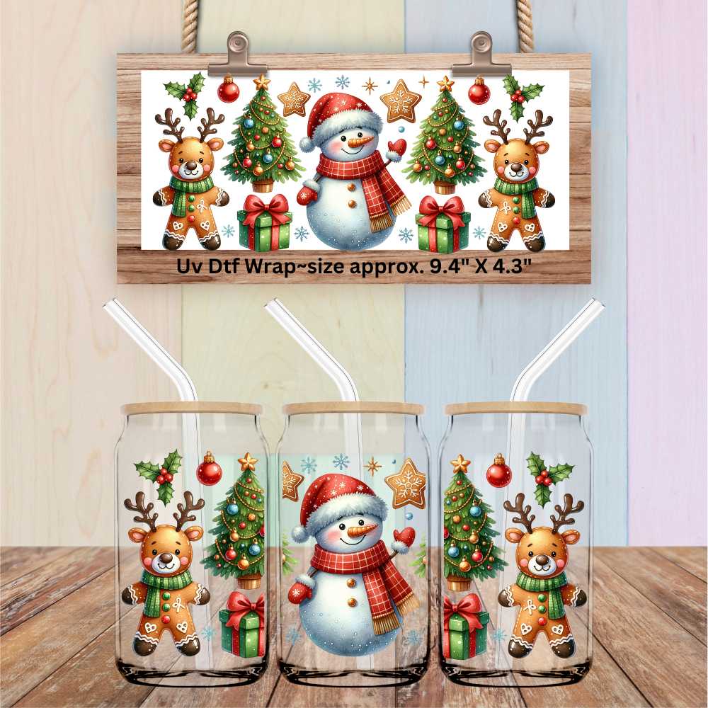 Double Sided Uv Dtf Wrap Snowman & Reindeer