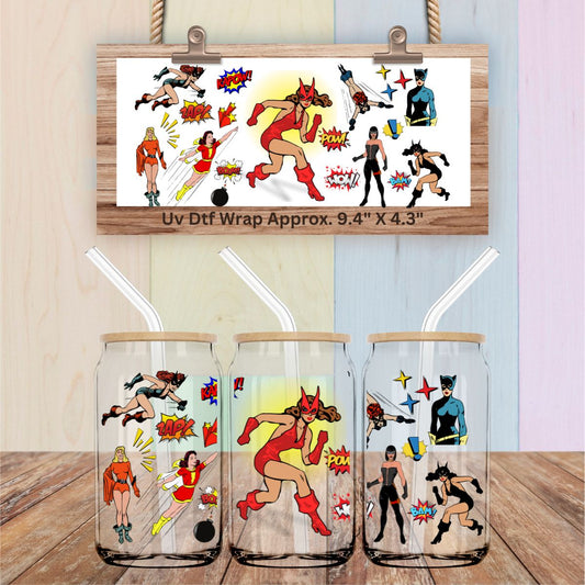Uv Dtf Wrap Retro Comic Book Super Hero Girls