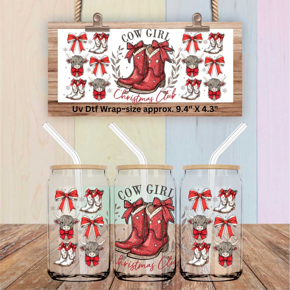 Double Sided Uv Dtf Wrap Cow Girl Christmas Club