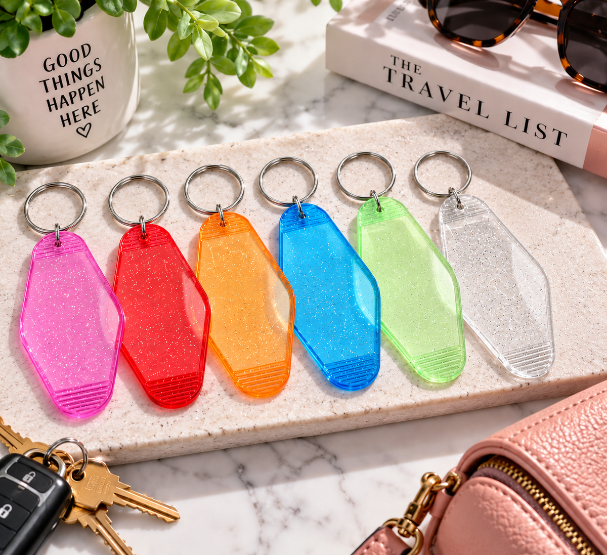Glitter Motel Keychain Blanks – Semi-Transparent Acrylic