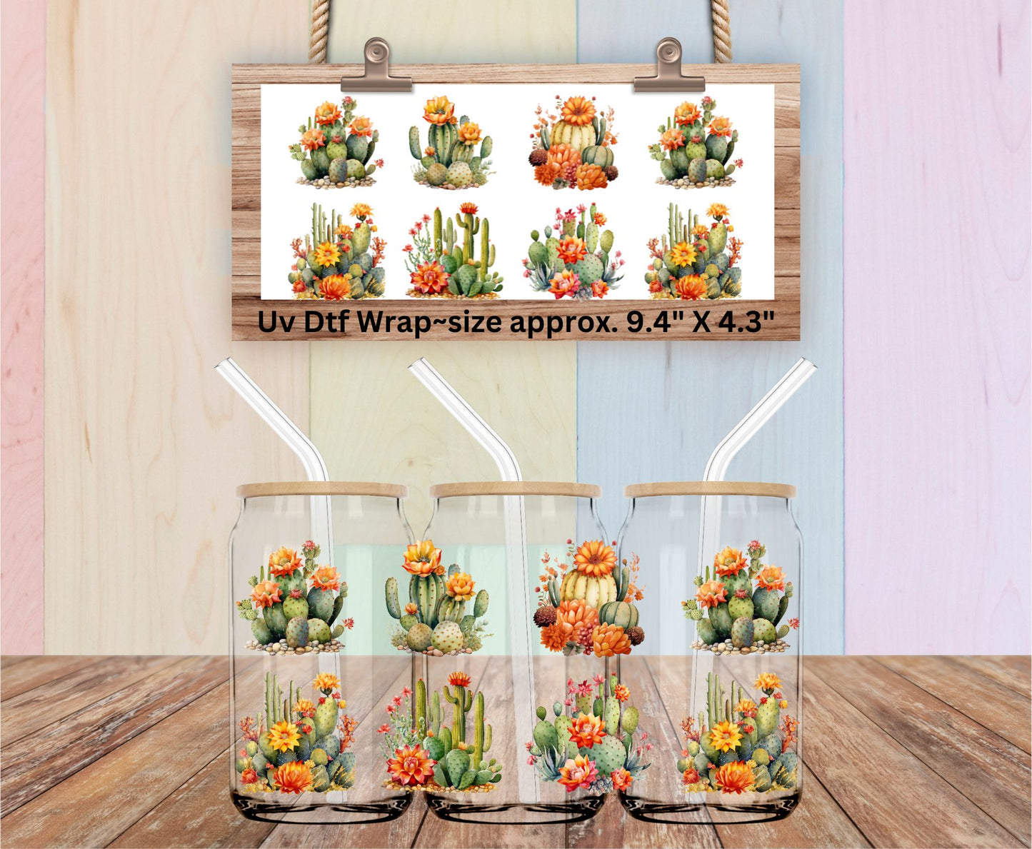 Uv Dtf Mini Gang Sheet or Wrap ~Floral Desert Cactus Clip Art Elements