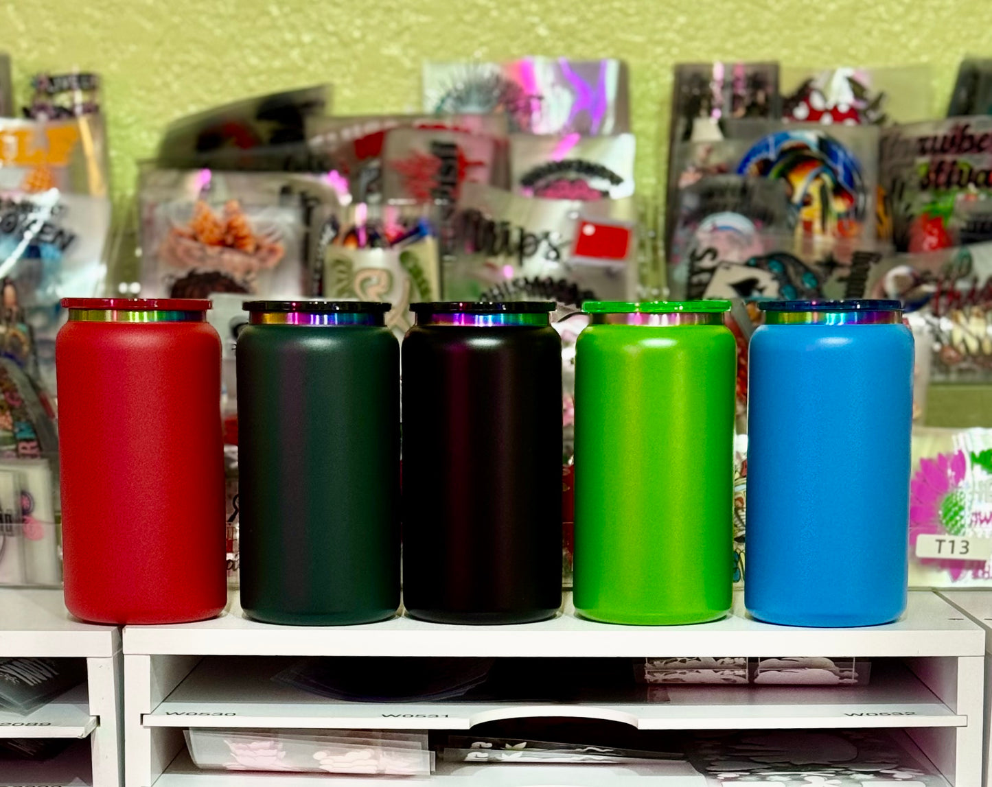 Stainless Steel Tumbler 16oz Beer Can Style Christmas Colors With Matching Lid