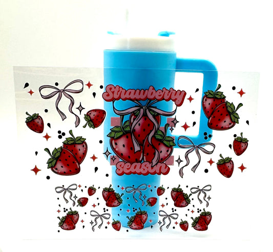 Strawberry Season Mini Tumbler Keychain Uv Dtf Wraps Top & Bottom Set