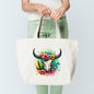 Floral Bull Skull Tote Bag Sublimation Print Version 1