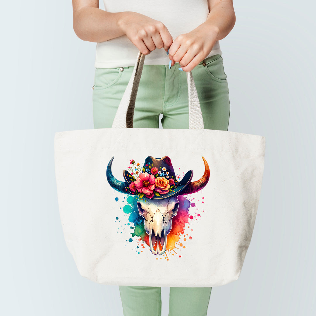 Floral Bull Skull Tote Bag Sublimation Print Version 4