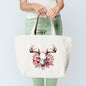 Floral Deer Skull Pink Tote Bag Sublimation Print