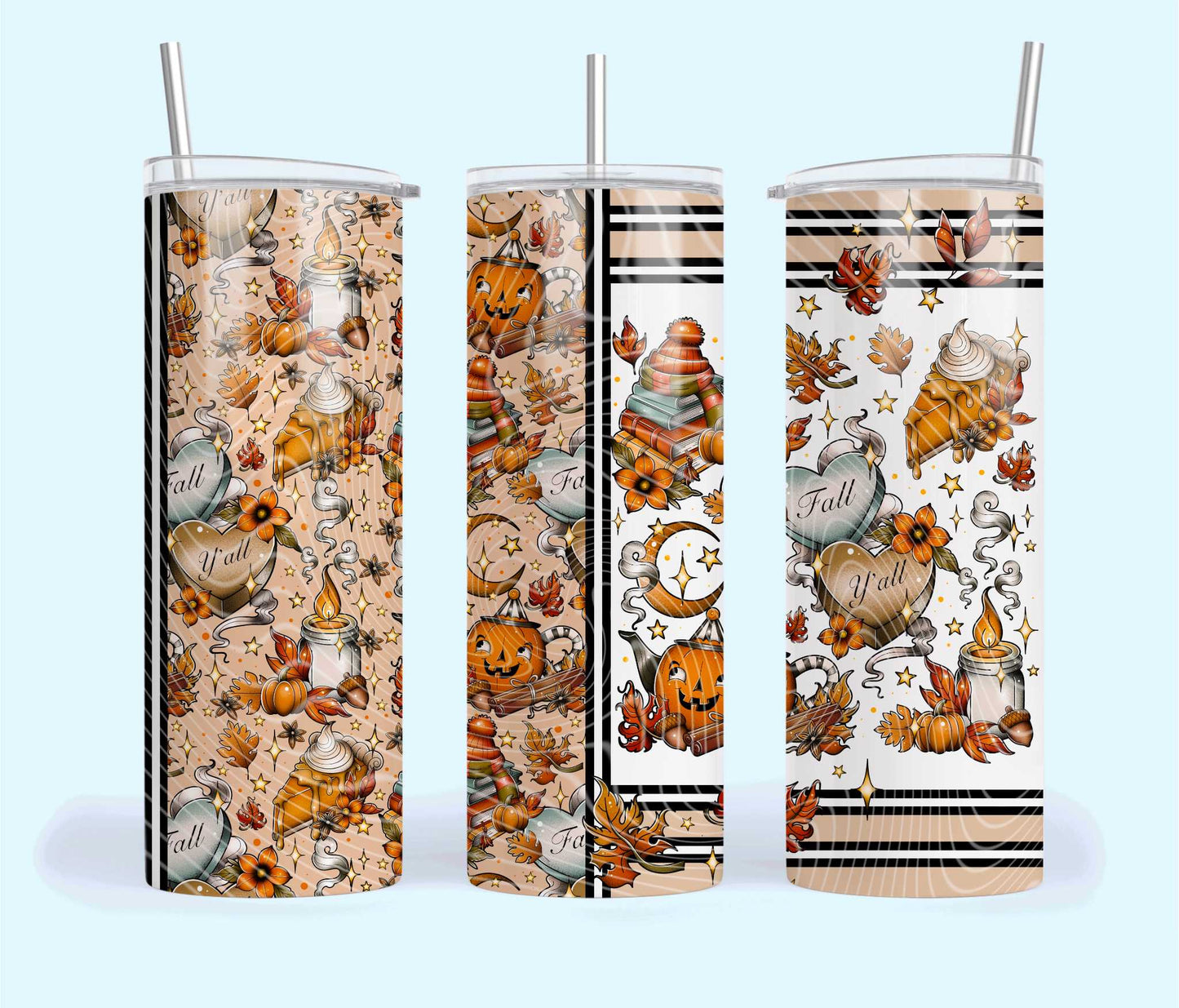 Fall Y'all Beige Background 20oz Skinny Tumbler Sublimation Print