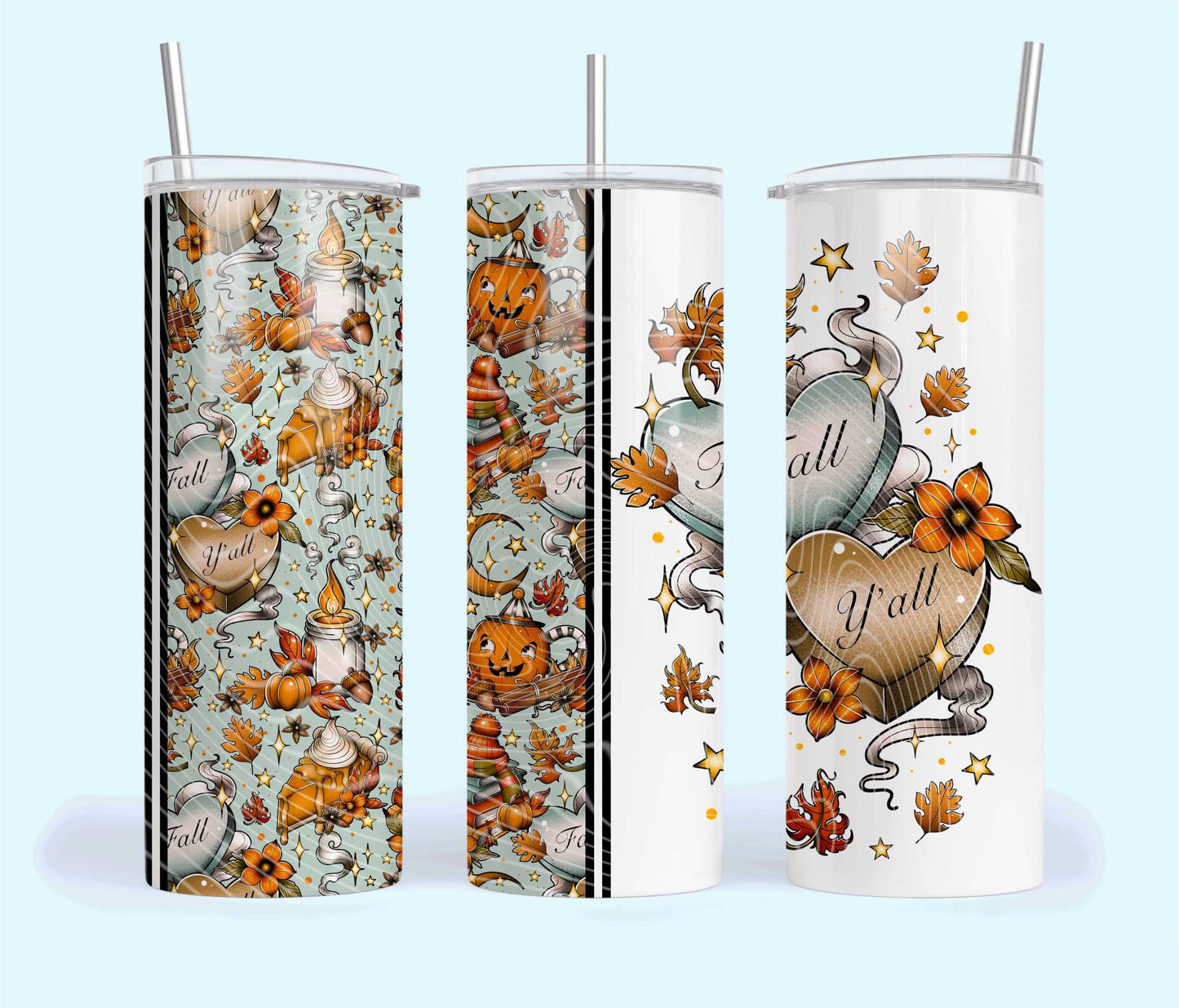 Fall Ya'll Blue Background 20oz Skinny Tumbler Sublimation Print