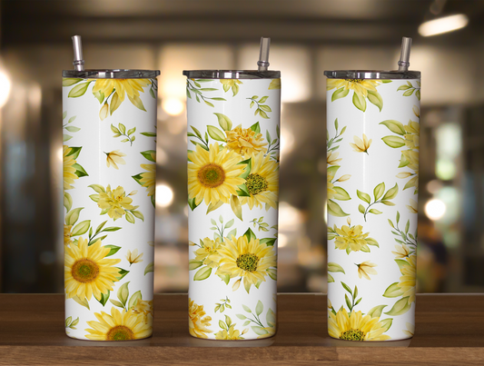Yellow Sunflowers 20oz Skinny Tumbler Sublimation Print