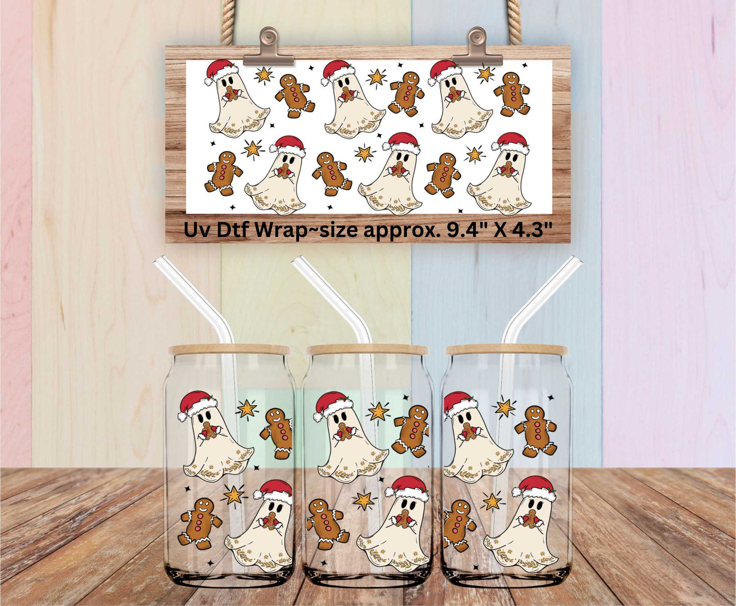 Christmas Ghosts & Gingerbread Double Sided Uv Dtf Wrap Halloween Christmas