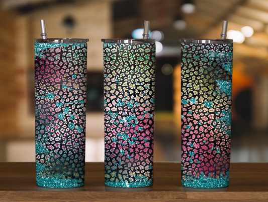 Glitter Rainbow Leopard 2 Skinny Tumbler Sublimation Print
