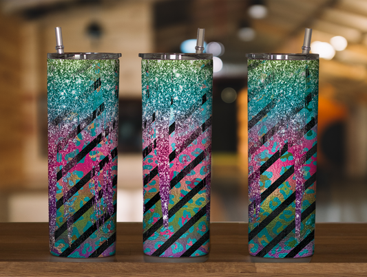 Glitter Rainbow Leopard 3 Skinny Tumbler Sublimation Print