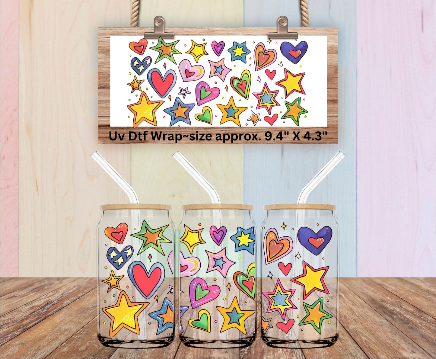 Uv Dtf Mini Gang Sheet or Wrap Hearts & Stars