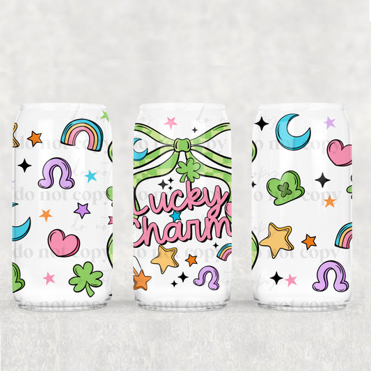 St Patrick's Day Lucky Charm UV DTF Double-Sided Wrap – 16oz Glass Can & Tumbler Design