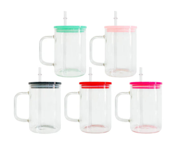 Clear Glass Sublimation Mug With Color Choice Acrylic Lid & Straw