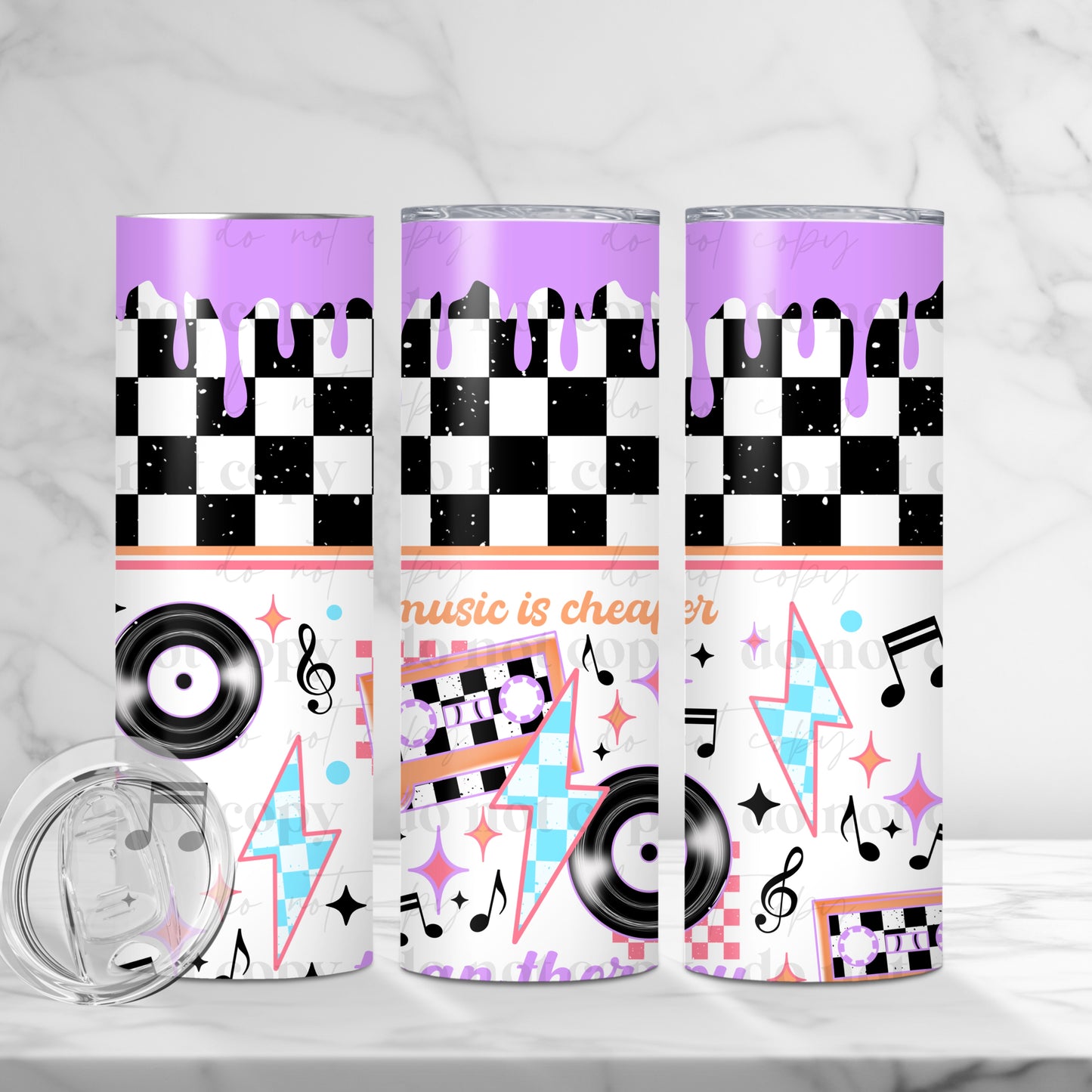 Music Is Cheaper Than Therapy 20oz Skinny Tumbler Sublimation Print