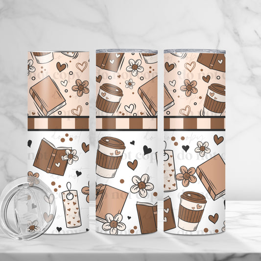 Coffee & Books 20oz Skinny Tumbler Sublimation Print