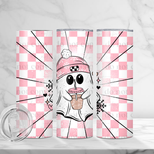 Pink Winter Ghostie 20oz Skinny Tumbler Sublimation Print