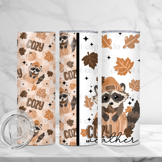 Cozy Weather Raccoon 20oz Skinny Tumbler Sublimation Print