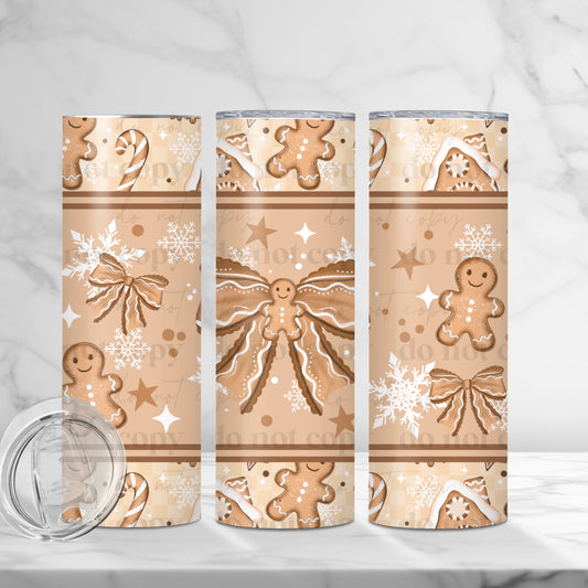 Gingerbread Bow 20oz Skinny Tumbler Sublimation Print
