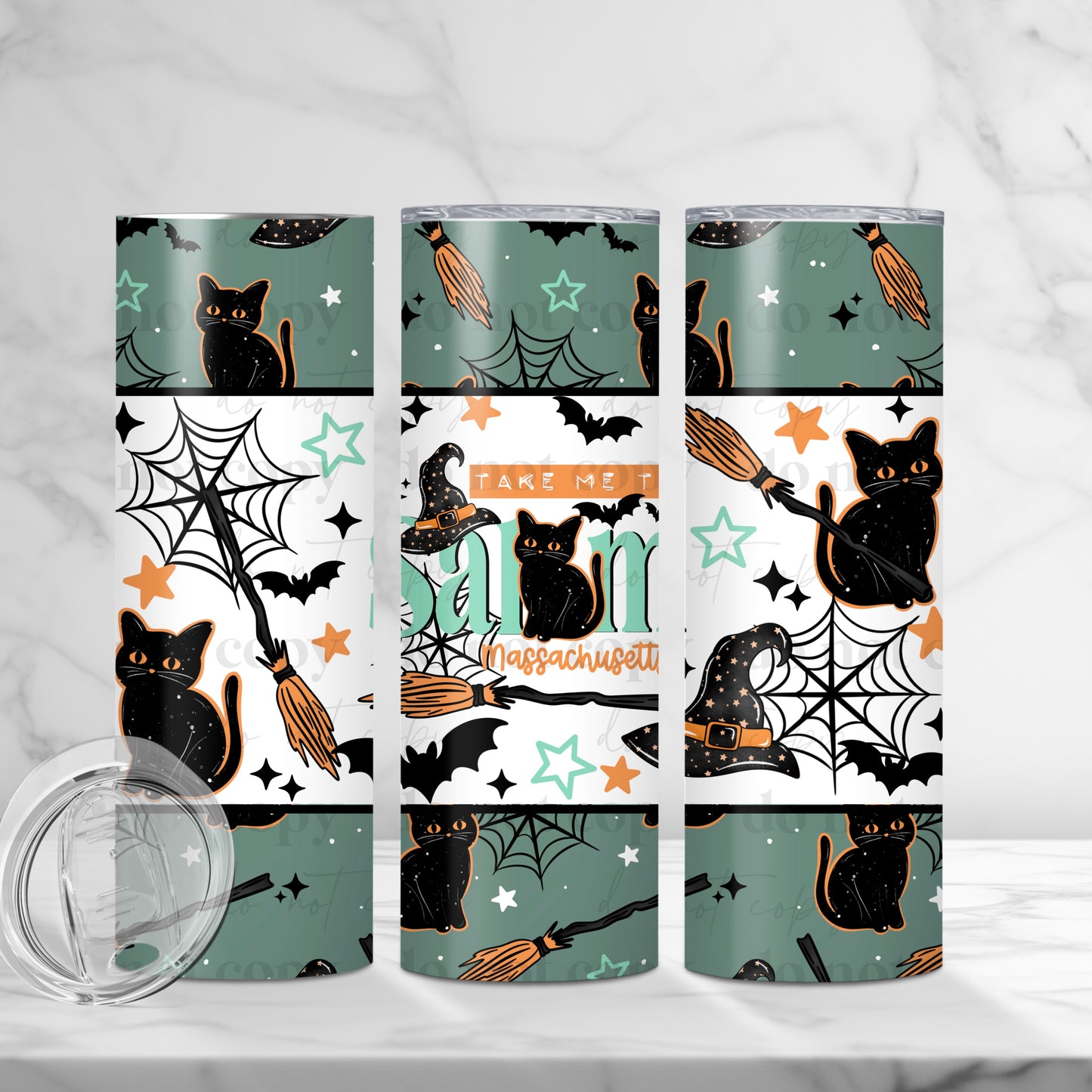 Take Me To Salem Black Cats 20oz Skinny Tumbler Sublimation Print Halloween